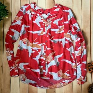 Conversations by Anthropologie 29 of 52 Women’s 10 Crane bird button down red